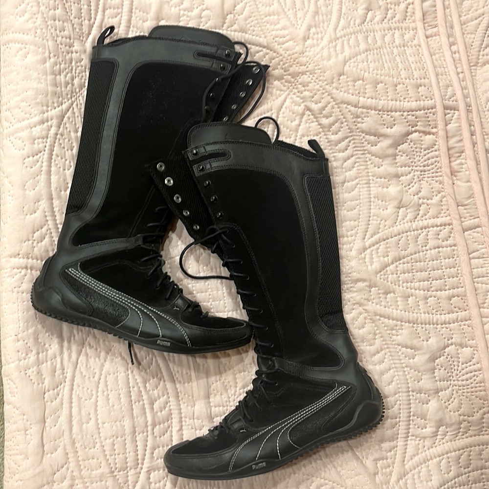 Sneakers and knee high boots all in one.